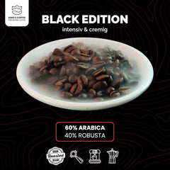 KING'S COFFEE - BLACK EDITION - 1 kg de grains de café crème intense - Café à faible acidité - Torréfaction en petits lots d'Italie - Grains d'espresso Arabica forts (mélange) pour machines entièrement automatiques et porte-filtres