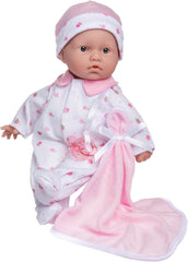 JC Toys Ensemble de poupée bébé caucasien La Baby - Poupée douce lavable de 28 cm Tenue détachable rose avec chapeau, couverture et tétine pour 12 mois et plus Naty Shop Dolls Rose Simple
