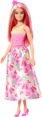 Poupée Barbie Royale avec cheveux fantaisie blonds et roses, accessoires colorés, haut dégradé rose et jupe papillon, HRR08 Naty Shop Dolls