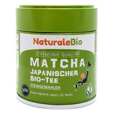 Poudre de thé Matcha de qualité cérémonielle Naturalebio Thé vert original du Japon. Poudre de thé vert Matcha de qualité cérémonielle fabriquée à Uji, Kyoto. Idéal pour boire, cuisiner et prendre des lattés. Boîte de 30 g.