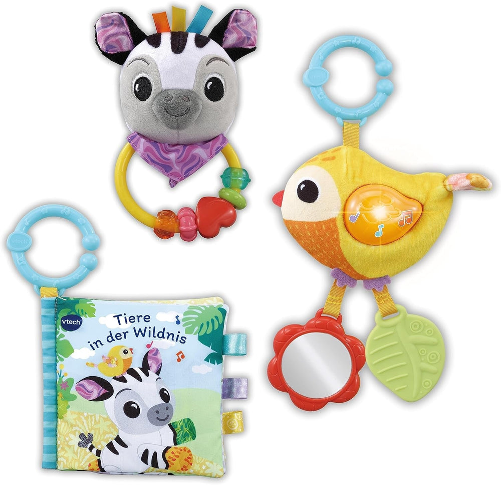 VTech Baby - Coffret cadeau Baby's Animal Friends - Livre en tissu, oiseau chantant et hochet zèbre - Pour 0 à 24 mois Jouets pour bébé Naty Shop Titre par défaut