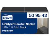 Tork Linstyle 509542 Serviettes cocktail noires, pli 1/4, 1 pli, 23,8 x 23,8 cm, 1 x 100 serviettes