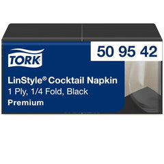 Tork Linstyle 509542 Serviettes cocktail noires, pli 1/4, 1 pli, 23,8 x 23,8 cm, 1 x 100 serviettes