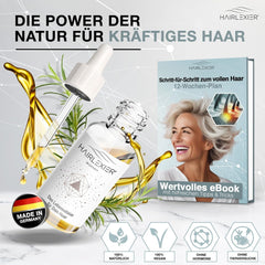Hairlexier Remède pour la croissance des cheveux pour femme - Huile capillaire au romarin, huile capillaire à l'huile de ricin, huile de lavande, sérum capillaire naturel contre la chute diffuse des cheveux, soutient la croissance des cheveux, végétalien et biologique + Cahier de soins capillaires Naty Shop