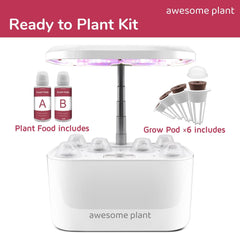 Kit sistem de creștere hidroponică 6Pro (6 capsule), kit de grădinărit interior cu rezervor de apă de 3 litri, 3 moduri de creștere și pompă silențioasă, kit pentru cultivarea ierburilor și a salatelor acasă, înălțime reglabilă până la 33,0 cm, alb