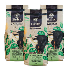 Café Britt® - Mélange Cariblanco Costa Rican Habitat (340 g) (Pack de 3) Café Arabica en grains entiers, casher, sans gluten, torréfaction gastronomique et moyennement fermé…