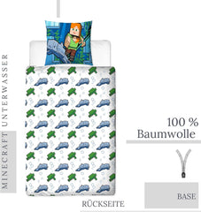Minecraft Literie Kinderbettwäsche Jugendbettwäsche 135X200 · Unterwasserwelt · Wende Motiv · Kissenbezug 80X80 + Bettbezug 135X200 Cm · 100% Baumwolle · Deutsche Größe Naty Shop