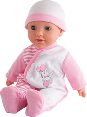 Simba 105140020 - Poupée au corps doux My Love Baby Talk avec des yeux endormis dans une jolie robe qui fait 24 sons de bébé Poupée bébé de 30 cm à partir de 2 ans Blanc Rose Naty Shop Dolls