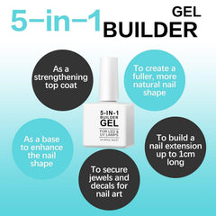 Gel de întărire Builder 5 în 1 15 ml, Gel de întărire pentru unghii, Gel de întărire pentru unghii, Ojă UV/LED pentru extensii de unghii, Extensii, Nail Art, Autocolante, Gel de întărire pentru unghii cu gel (Alb)