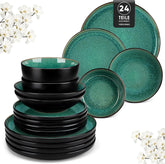 Service de table pour 6 personnes Vancasso PLAYA Service de table en grès 24 pièces pour 6 personnes Vert comprenant assiettes, assiettes Suma, bols et assiettes à salade Passe au lave-vaisselle et au micro-ondes