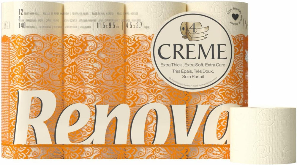 Papier toilette Renova 4 couches crème parfumée, rouleau de 12 rouleaux