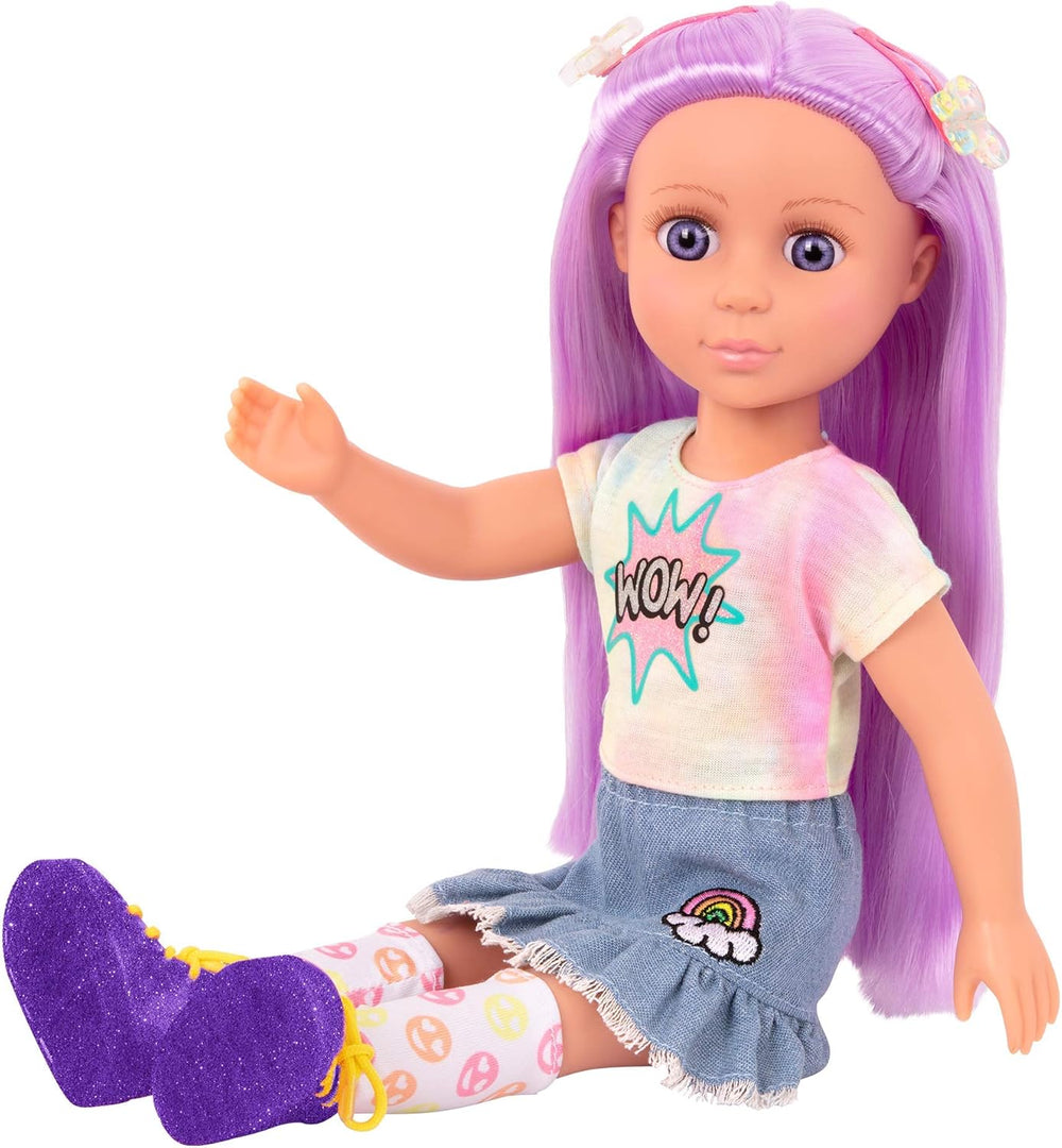 Glitter Girls - Luma - Poupée articulée 36 cm - Cheveux violets uniques et yeux violets - Extensions de cheveux, nœud, pinces et tenue colorée - 3 ans +