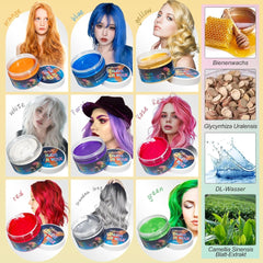 Teinture capillaire verte temporaire - Cire de coloration capillaire, tonalité de cheveux pour hommes et femmes, pommade capillaire naturelle, cire de teinture capillaire à pince de couleur pour la couleur des cheveux Crazy Party (4,23 oz, vert) Naty Shop