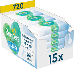Lingettes humides Pampers Harmonie Aqua, lingettes humides qui aident à restaurer le pH naturel de la peau, lotion légère à 99 % d'eau Lingettes humides pour bébé Naty Shop 720 lingettes