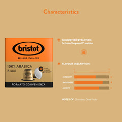 Bristot, café 100% Arabica – 120 capsules compatibles Nespresso – Kaffeemischung aus Mittelamerika und Brasilien, Schokolade und Trockenfrüchtenoten – 4 Packungen pour 30 capsules