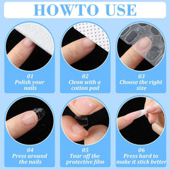 15 feuilles/450 pièces de tampons adhésifs pour ongles, 15 tailles de tampons adhésifs transparents pour ongles, gel de gelée double face, autocollant adhésif pour ongles, tampons adhésifs à presser sur les ongles, tampons adhésifs pour accessoires de décoration de manucure DIY