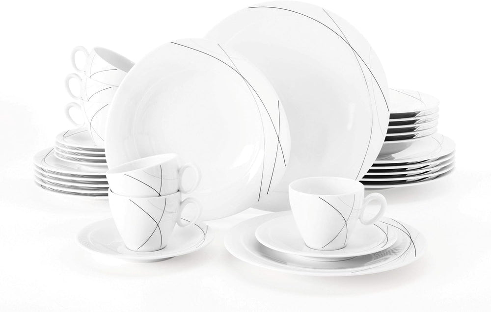 Seltmann Weiden 001.706904 Trio Highline Service de table combiné, 30 pièces, 36,5 x 31,2 x 36,9 cm, Blanc
