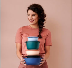 Mepal - Multi bol Cirqula Round 4 pièces - Pots de conservation avec couvercle - Convient comme boîte de conservation, réfrigérateur, congélateur et micro-ondes - 500, 1000, 2000 et 3000 ml - Sauge nordique Boîtes de conservation alimentaire Naty Shop