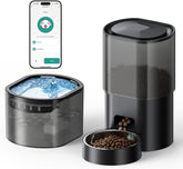 3L Automatischer Katzenfutterspender 2.5L Katzenbrunnen-Set, geräuscharmes App-steuertees Fernfütterungsgerät mit 10 Mahlzeiten per Tag, Anti-Verstopfungs-Design, idéal pour Katzen & Welpen