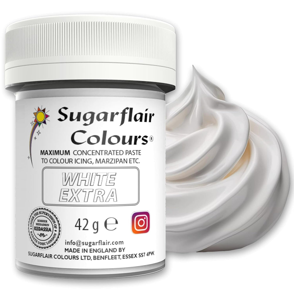 Colorant alimentaire Sugarflair Max Concentrated White Extra, colorant alimentaire très concentré pour pâte d'amande et fondant, colorant en pâte Max Concentrate - 42 g