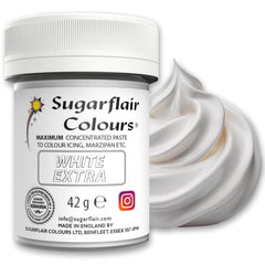 Colorant alimentaire Sugarflair Max Concentrated White Extra, colorant alimentaire très concentré pour pâte d'amande et fondant, colorant en pâte Max Concentrate - 42 g