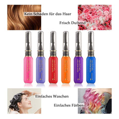 Teinture capillaire instantanée 6 couleurs Mascara capillaire temporaire pour filles et femmes Craie capillaire lavable Mascara capillaire arc-en-ciel Teinture capillaire pour carnaval Halloween Cosplay fête anniversaire (A) Naty Shop Coloration capillaire