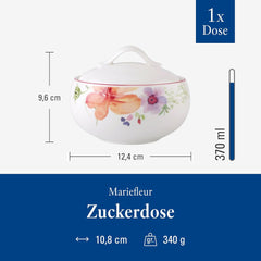Villeroy & Boch - Sucrier Mariefleur, Couleurs assorties, Passe au lave-vaisselle, Passe au micro-ondes, Sucrier avec couvercle, Sucrier, Rangement, Accessoire à café, Vaisselle florale, Porcelaine Premium