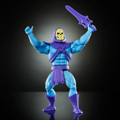 Jouet Masters of the Universe Origins, figurine Skeletor de la collection de dessins animés, méchant debout env. 14 cm avec armure, bâton, épée et 2 masques, figurines HYD24 Naty Shop