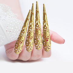 Mwoot 10 pièces Halloween or faux ongles antique faux ongles reine Cosplay Costume doigt ongles pointe anneaux doigt ongles pointe griffe ongles anneaux griffe ongles anneaux pour les femmes