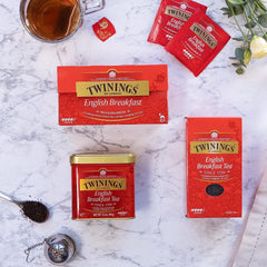 Twinings English Breakfast Tea Thé noir en vrac dans une boîte à thé Thé noir fort issu de feuilles de thé de haute qualité cueillies dans les meilleures plantations de thé du Sri Lanka et de l'Inde G, neutre, 100 grammes