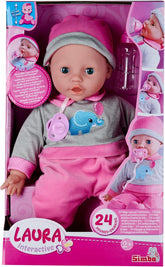 Simba 105140066 - Laura Interactiv, Weichkörperpuppe mit Schlafaugen, brabbelt bei Bewegung, trinkt von Flasche und schläft EIN, 40cm, Babypuppe ab 2 Jahre