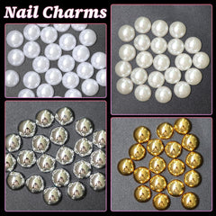GZMAYUEN 920 pièces perles à dos plat or argent pour ongles, perles à ongles demi-brun blanc beige, petites perles à dos plat demi-brun pour décoration d'art d'ongle bricolage
