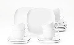 Seltmann Weiden 4052212122489 Kaffeeservice 18-teilig eckig Lido blanc, Porzellan, 220 millilitres, Bunt