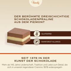 Venchi - Cremini 1878 - Chocolat trois couches au gianduja au lait et pâte d'amande, "Noisettes du Piémont IGP", 1 kg, sans gluten, sans colorants et sans conservateurs
