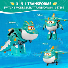 Super Wings 5" Transforming Characters 2-Pack Transforming Supercharged Jett + Tino Transformer Toy pour garçons et filles à partir de 3 ans Figurines d'action rouges Naty Shop