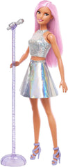 Poupée Barbie Pop Star habillée d'une jupe scintillante avec microphone et cheveux roses, cadeau pour enfants de 3 à 7 ans JCW42 Poupées éblouissantes Naty Shop irisé
