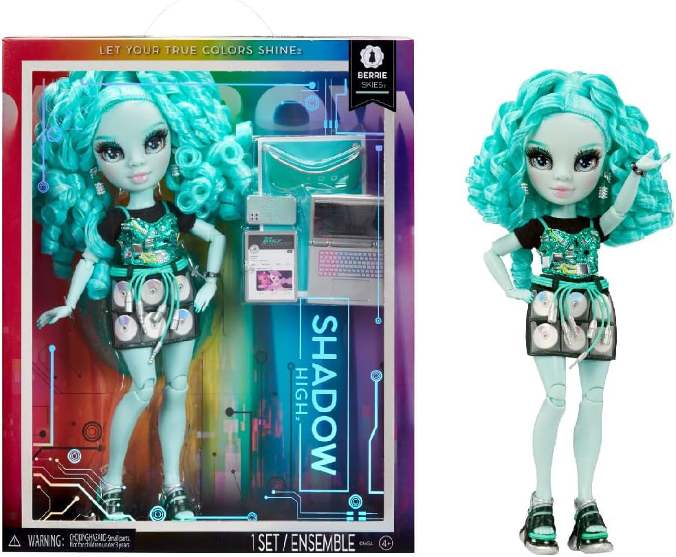 Rainbow High Shadow High Seria 3 - Berrie Skies - Păpușă de modă verde - Ținută la modă și peste 10 accesorii de joacă colorate - Ideală pentru copii cu vârste între 4 și 12 ani și colecționari