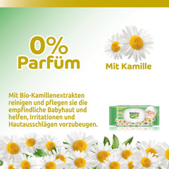 Șervețele umede pentru bebeluși sensibili, 0% parfum, formulă 98% naturală care restabilește echilibrul pH-ului pielii, cu sigiliu de prospețime, 54 de șervețele