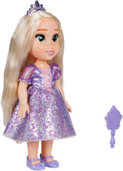 Poupée Disney Princesse Raiponce 35 cm, yeux réfléchissants à paillettes, articulations mobiles, robe amovible, chaussures, couronne, longs cheveux blonds, pour filles à partir de 3 ans