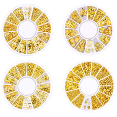 4 boîtes Nagel Art Strass, 3D Nagel Art Décorations, Mix Größe Nagel Perlen Glitter Strass Gold Metall Hohlniet Nagelkunst Stern Mond Sonne Nagel Zubehör Für DIY Nageldesign
