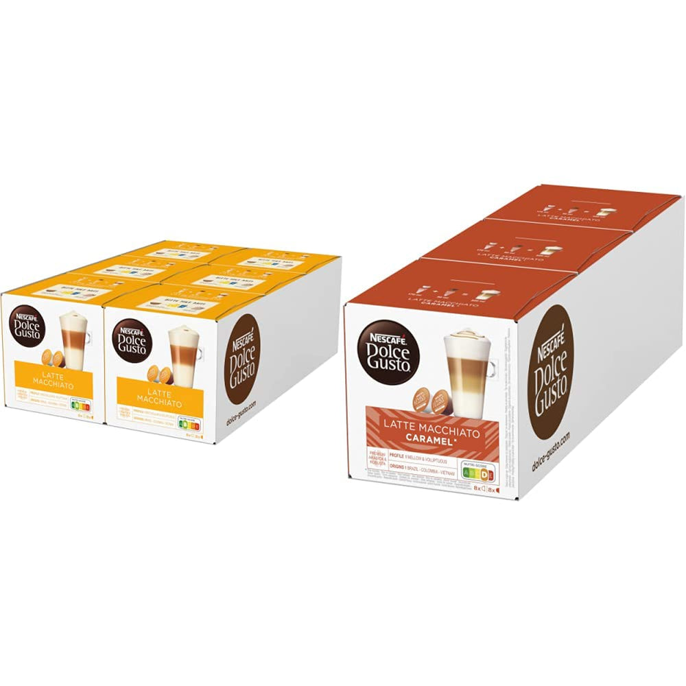 Latté Macchiato | 96 Capsules de café et Latte Macchiato Caramel | 48 Capsules de café | Mélange Arabica Robusta | Feines Caramell Aroma et leckerer Milchschaum