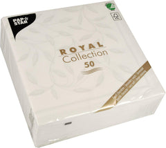 Papstar, 50 serviettes "Collection ROYAL" pli 1/4 40 Cm X 40 Cm Blanc "Nouvelle Méditerranée", #11652