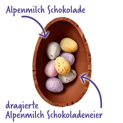 Milkshake Me Egg – œuf en chocolat fourré de mini œufs colorés en chocolat au lait alpin – 97g