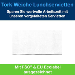 Serviette de table Tork Soft blanche, pli 1/8, 3 épaisseurs, 33 cm × 33 cm, 150 serviettes, 477416