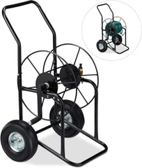 Dévidoir Relaxdays, enrouleur de tuyau mobile, raccord 1/2" et 3/4", tuyau jusqu'à 80 m, 2 roues, métal, noir