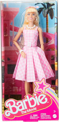 Barbie Puppe, The Movie doll, in rosa weissem Kleid und Gänseblümchen Halskette, Margot Robbie, Sammlerstück, Spielzeug ab 3 Jahre, HPJ96