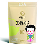 Thé vert Umami Bio Genmaicha issu des cultures japonaises, 100g - Feuilles de thé au riz frit -