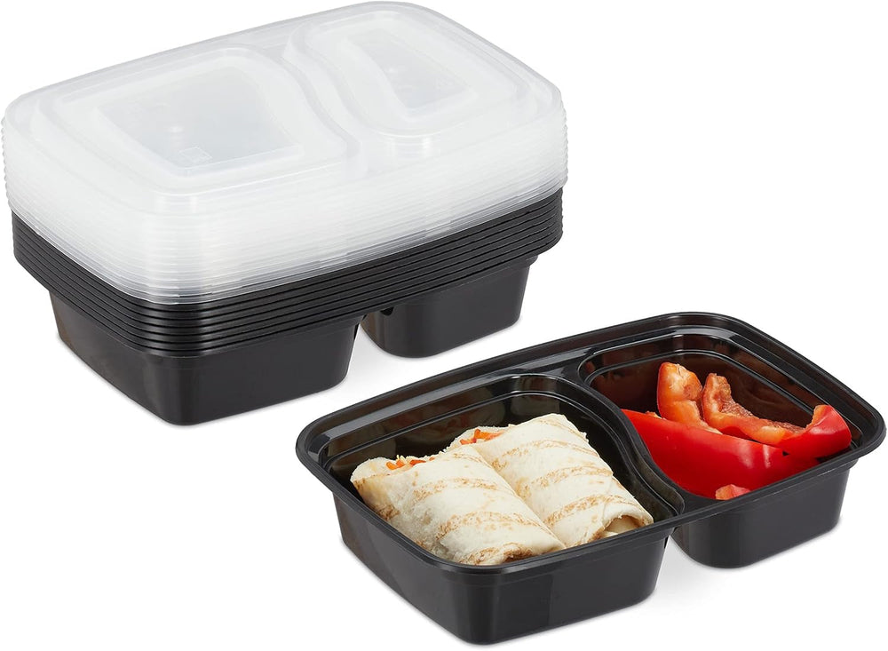 Boîtes de préparation de repas Relaxdays, lot de 10, 2 compartiments, résistantes aux micro-ondes, 800 ml, boîte alimentaire en plastique avec couvercle, boîtes de conservation noires Naty Shop Default Title