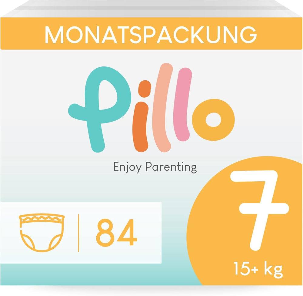 Couches Pillo, taille 7, 84 pièces, 4 paquets de 21 couches chacun, taille 7 - XXL (15+ kg) - Couches Bébé