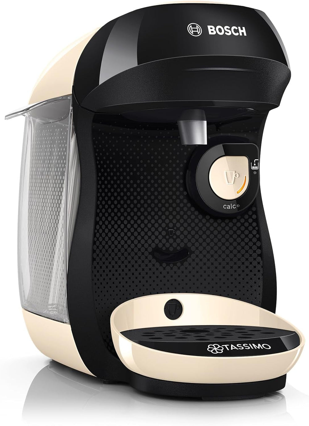 Bosch Tassimo Happy Friendly TAS107E Machine à expresso à capsules, plus de 70 boissons, convient à toutes les tasses, arrêt automatique, durable, dosage parfait, gain de place, 1400 W, crème/noir